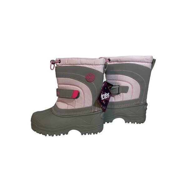 New Totes Meadows Girls Size 13 Snow Boots Grey & Pink Slip On Insulated Lining - Picture 5 of 10